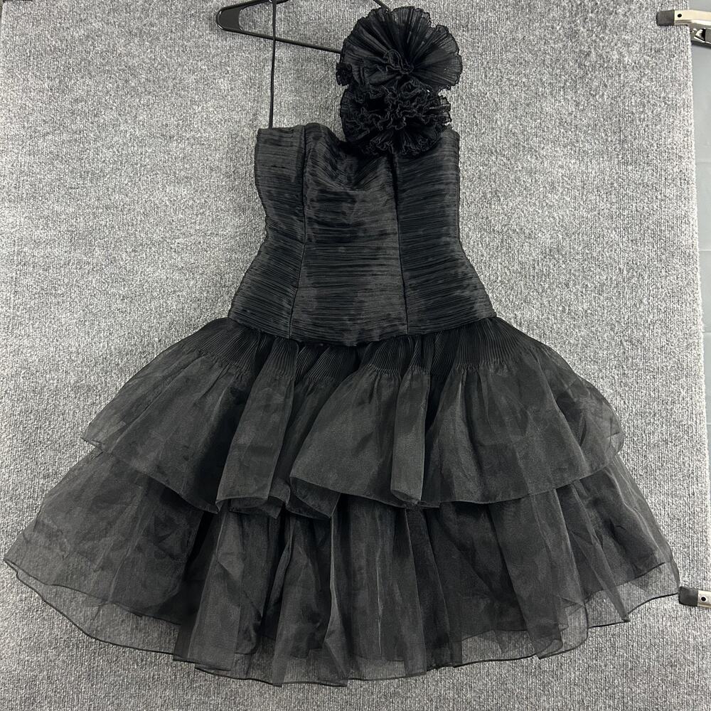 Vtg Victor Costa Dress 6 Corset Tiered Tulle Ball Gown Black 80s Prom Ceremony